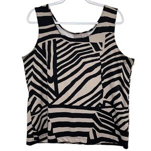 Chico's 3 Zebra Tank Top Shell Abstract Sleeveless Stretch Black Beige Size XL